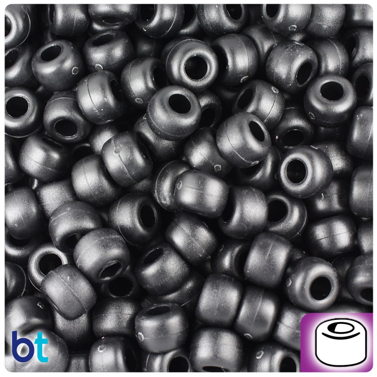 BeadTin Black Matte 9mm Barrel Plastic Pony Beads (500pcs)